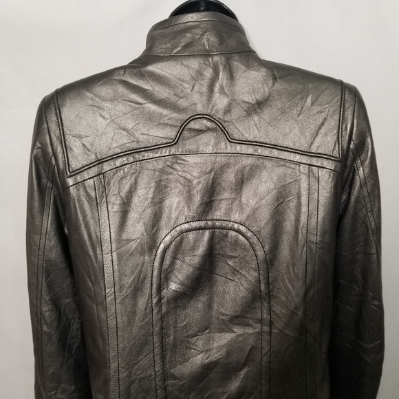 Elie Tahari metallic leather leather jacket Size Small - Picture 10 of 10